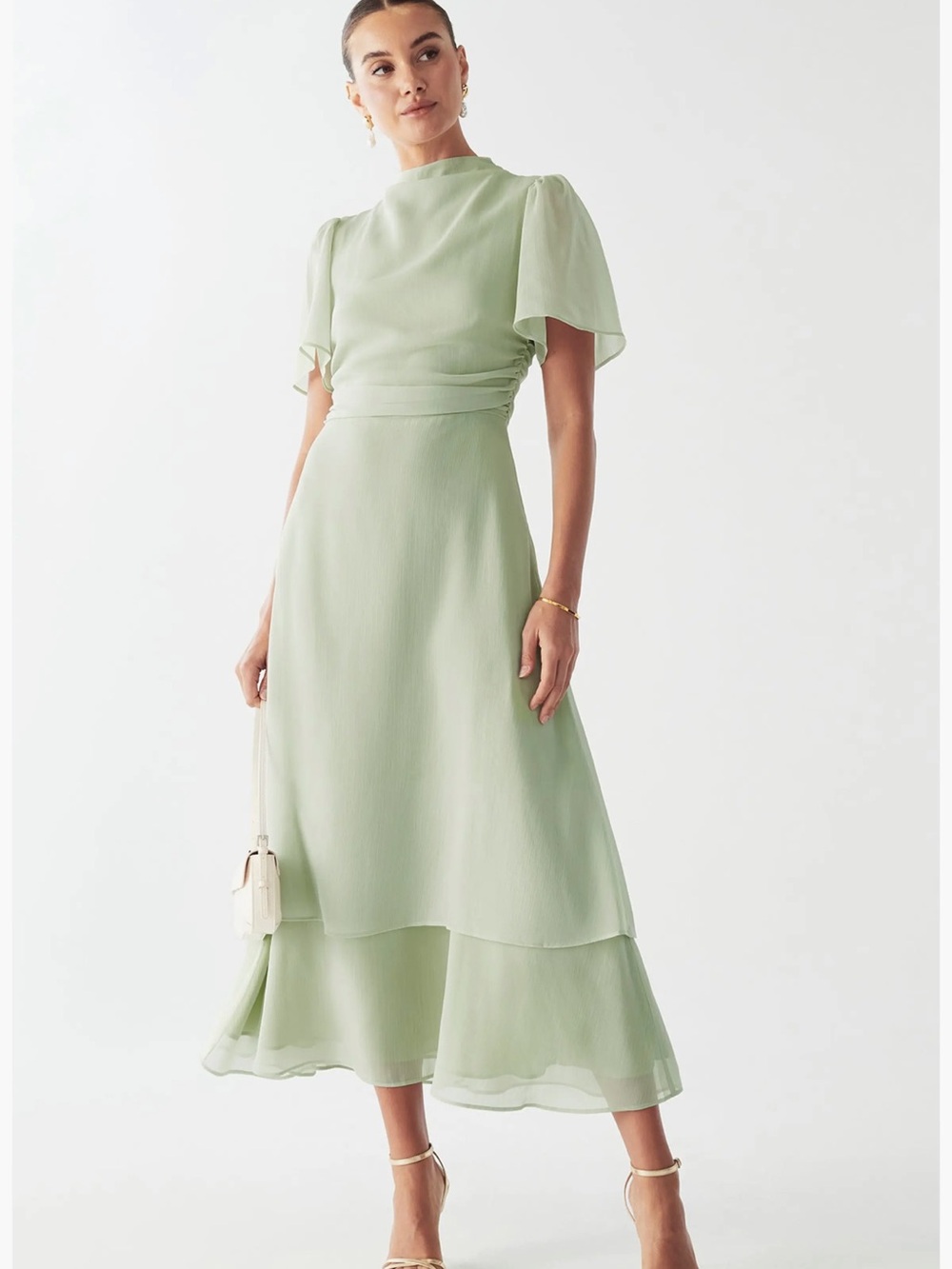 NWT Light Sage Green Flutter Sleeve Maxi Dress with Waist Detail - by Willa